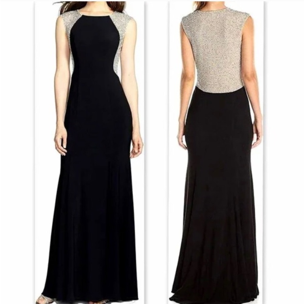 XScape Colorblock Maxi Formal Illusion Back Jersey Gown Dress Size 4